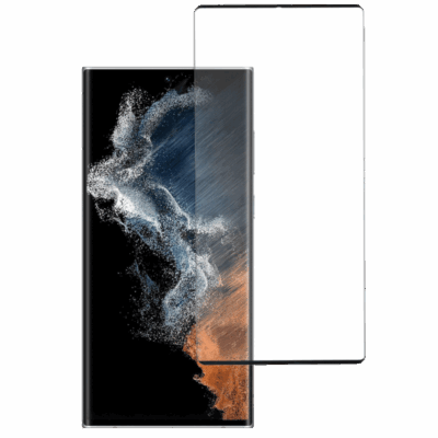 Skjermbeskyttelse for Samsung Galaxy S22 ULTRA herdet glass 9H 3D kurvet heldekkende m/åpning til fingeravtrykkssensor