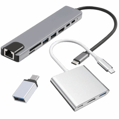 USB-C adapter til USB-A (3.0) og flere (multi) porter grå aluminium