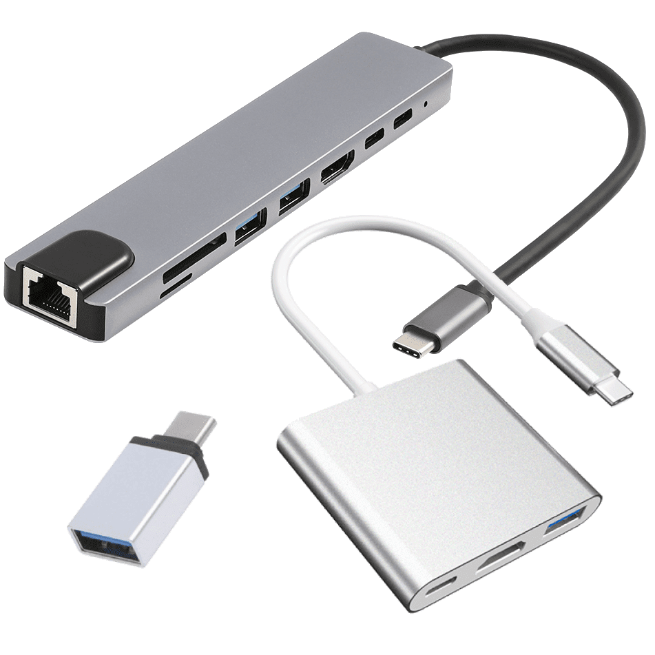USB-C adapter til USB-A (3.0) og flere (multi) porter grå aluminium