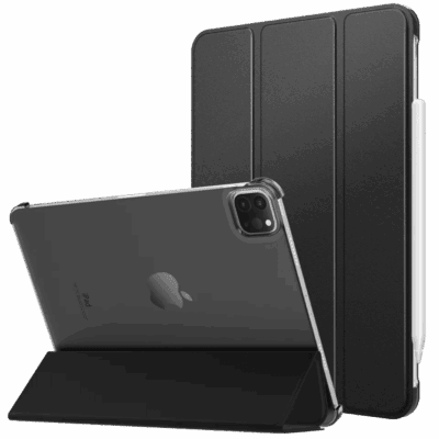 Omslag for Apple iPad PRO 12.9 2021 (5. gen) MoKo tynn, gjennomsiktig bakside Tri-fold Case BLACK