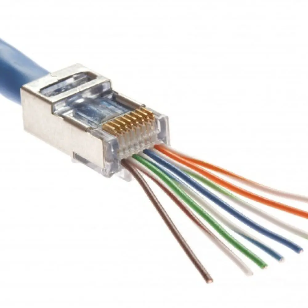 Modularplugg RJ45 Kat6 gjennomgående (gjør det lettere å se at det er riktig og sikrer kontakt med alle) Shielded