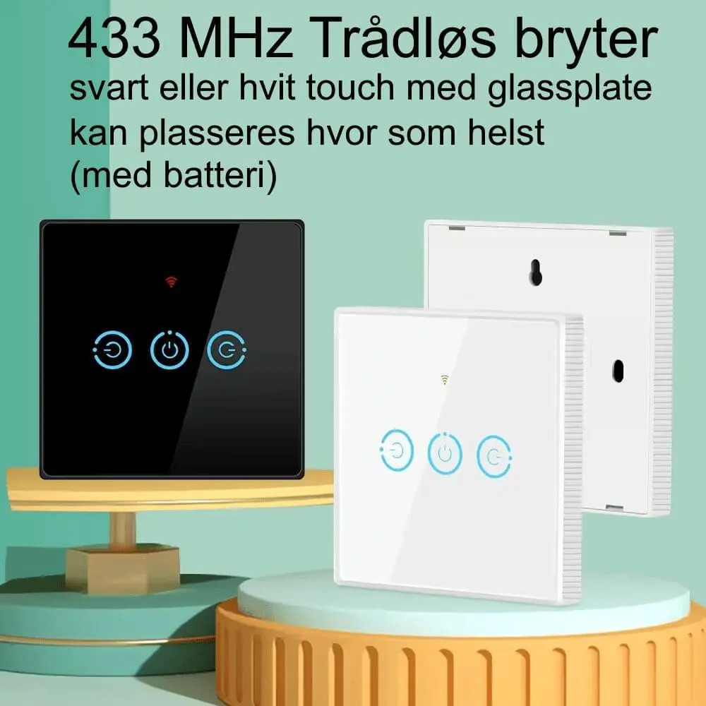 Trådløs bryter/fjernkontroll RF433Mhz touch glasspanel