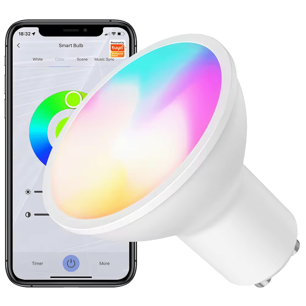 Smartlyspære GU10 5W Tuya, Google Home, Alexa