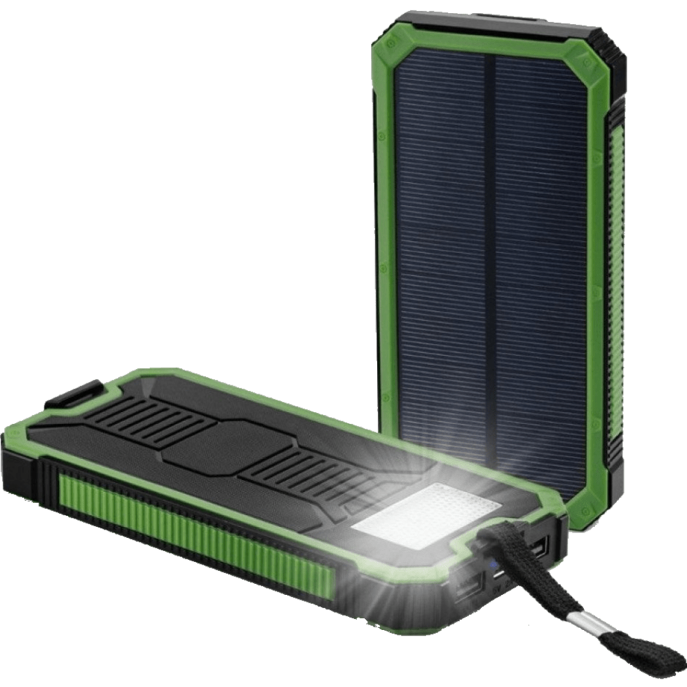 DEJI universal solcelle Powerbank 10.000mAh (37 Wh) med 2 USB-utganger. Lommelykt /blinkefunksjon