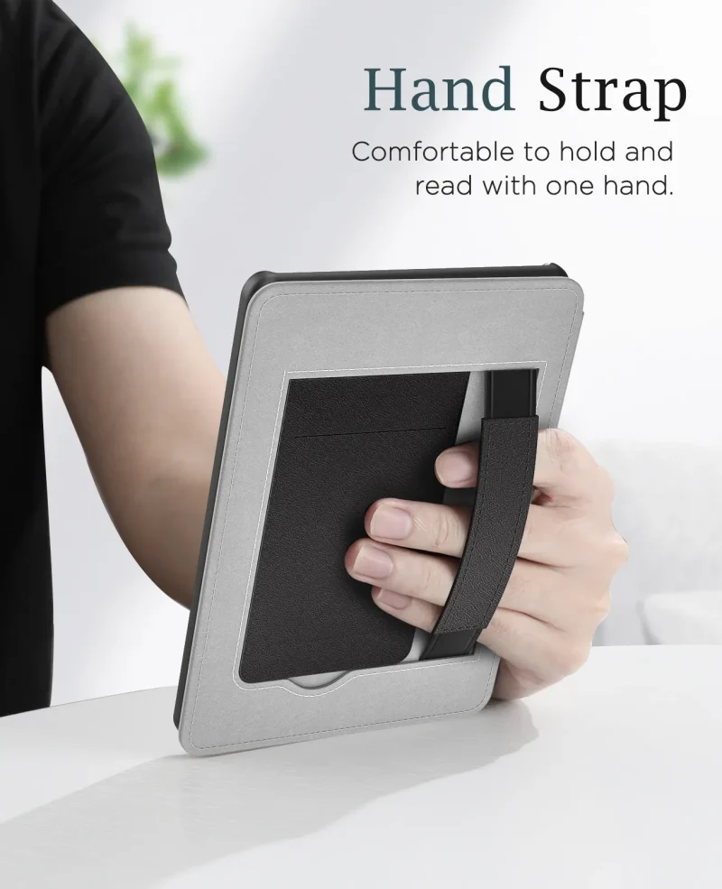 MoKo smartdeksel m/støtte/håndstropp for Amazon Kindle Paperwhite5 2021 premium PU-skinn 6.8-toms svart farge - Bilde 5