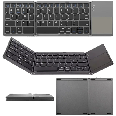 Tastatur m/touch-pad for nettbrett/telefon lett/brettbart/oppladbart for iPad/iPhone osv.